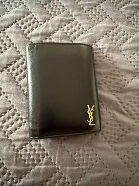 Saint Laurent Black Leather Card & Key Holder with Gold YSL Emblem
